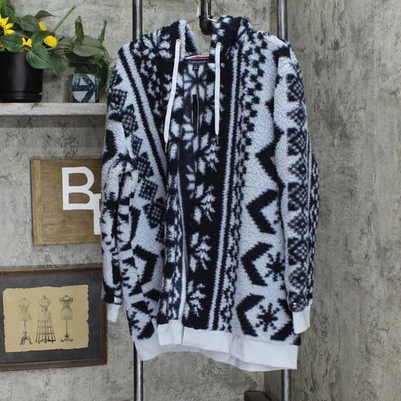 NWT Tommy Hilfiger Women's Hooded Sherpa Jacket J2XEH410 M Pearl Blue - Picture 2 of 6